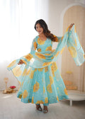 Sea Blue Sunflower Kurta Set