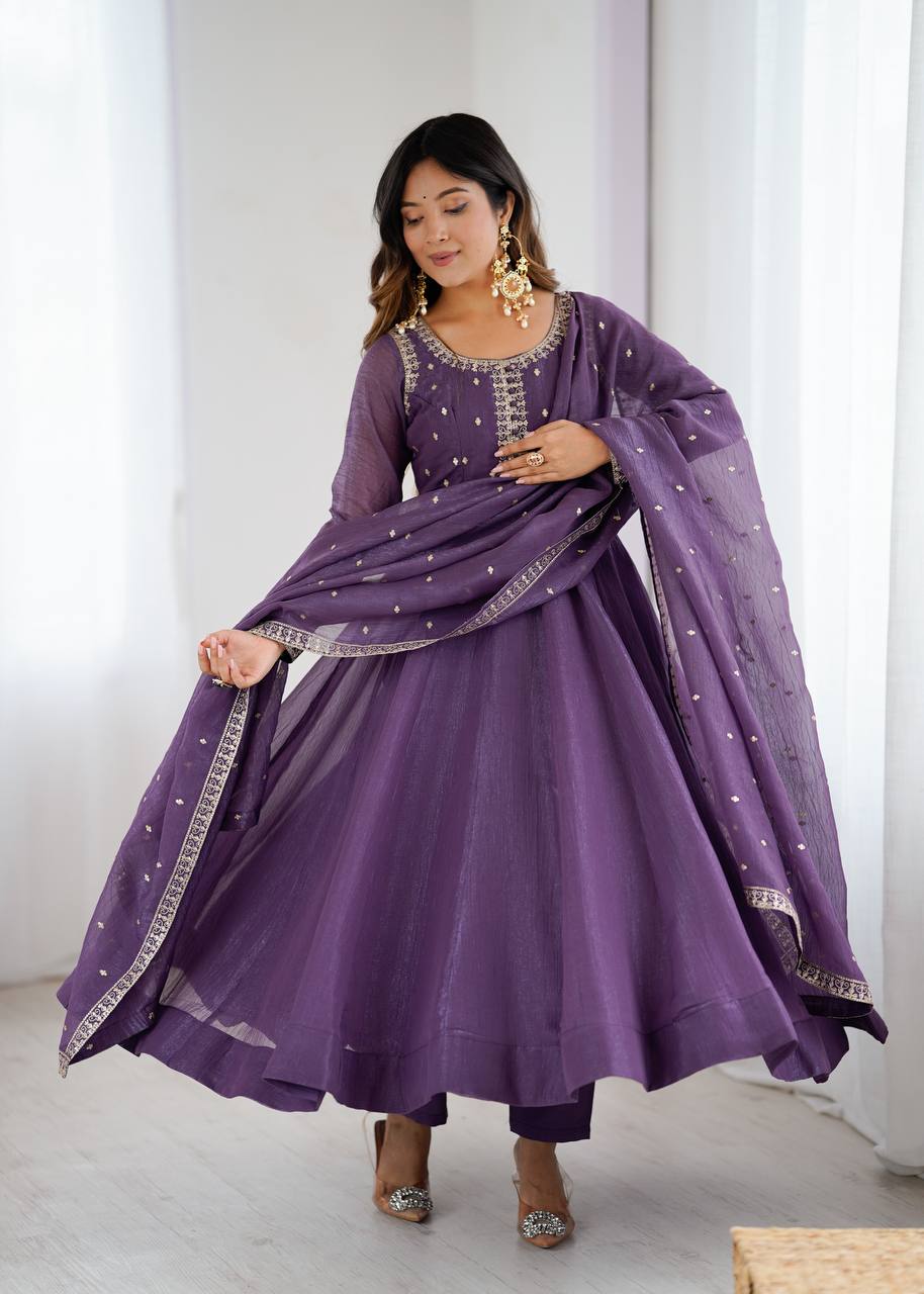 Purple Classy Crunchy Silk Kurta Set