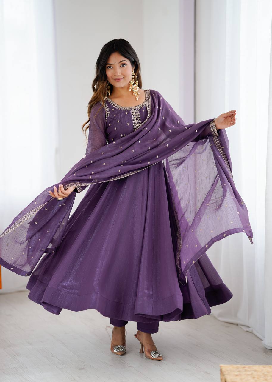Purple Classy Crunchy Silk Kurta Set