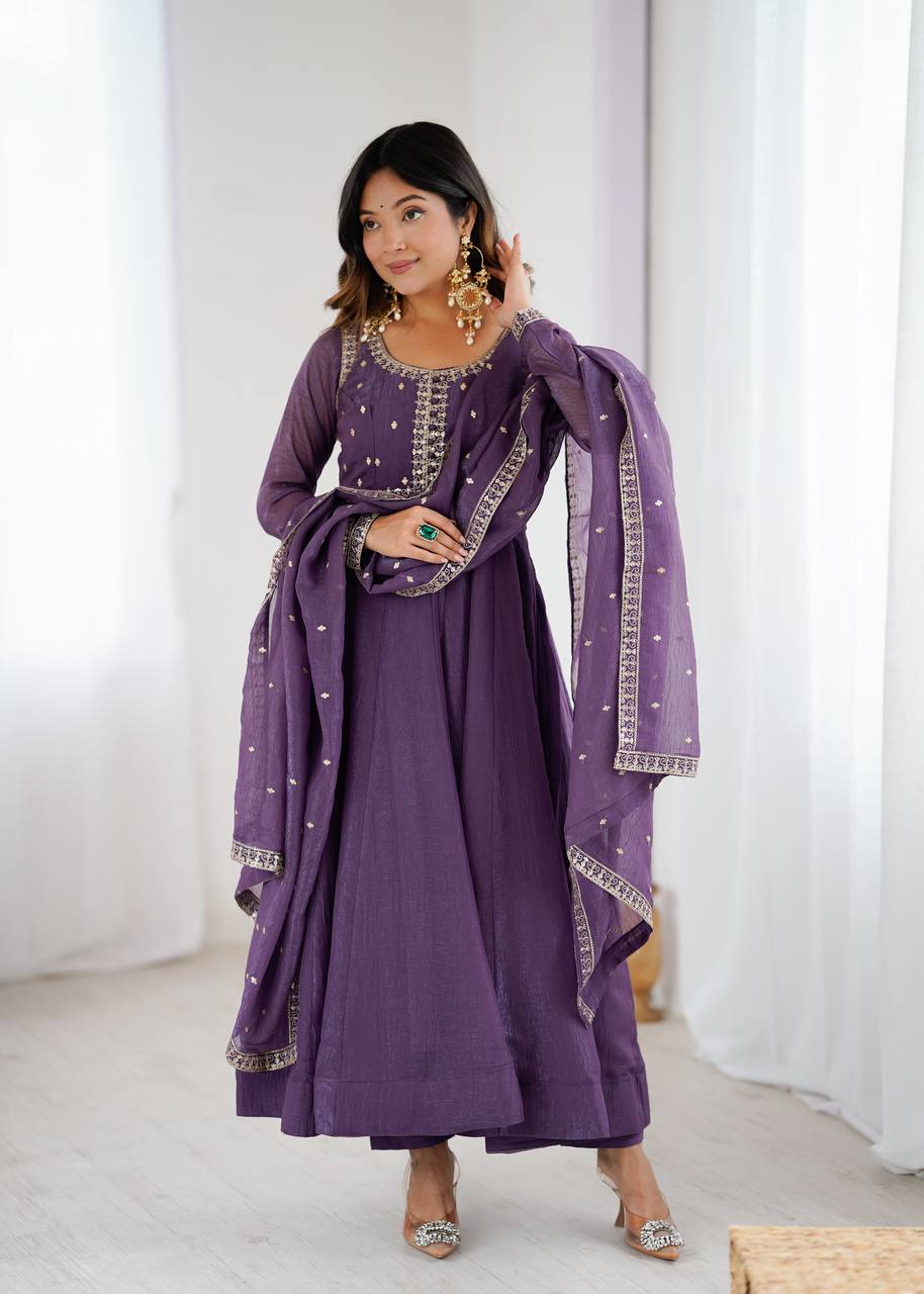 Purple Classy Crunchy Silk Kurta Set