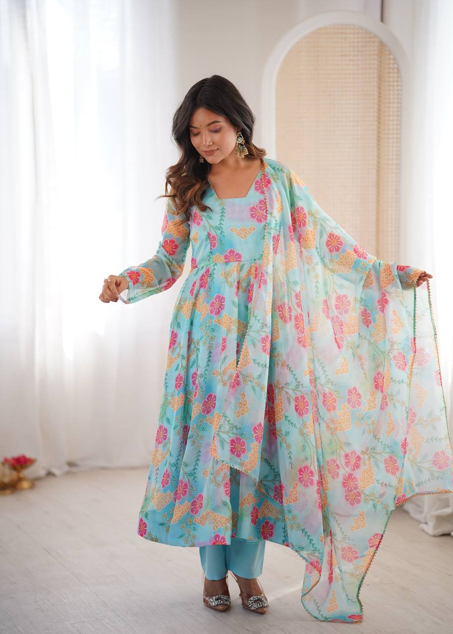 Sky Organza Kurta Set