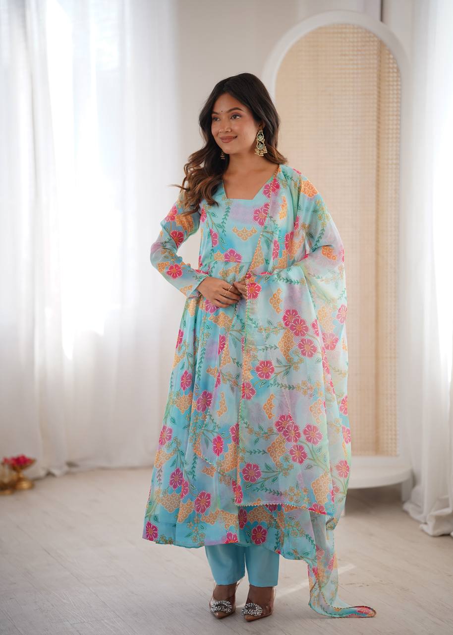 Sky Organza Kurta Set