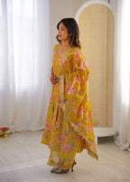 Yellow Muslin Floral Print Kurta Set