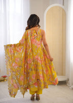 Yellow Muslin Floral Print Kurta Set