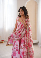 Pink Muslin Floral Print Kurta Set