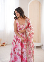 Pink Muslin Floral Print Kurta Set