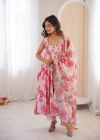 Pink Muslin Floral Print Kurta Set