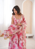 Pink Muslin Floral Print Kurta Set