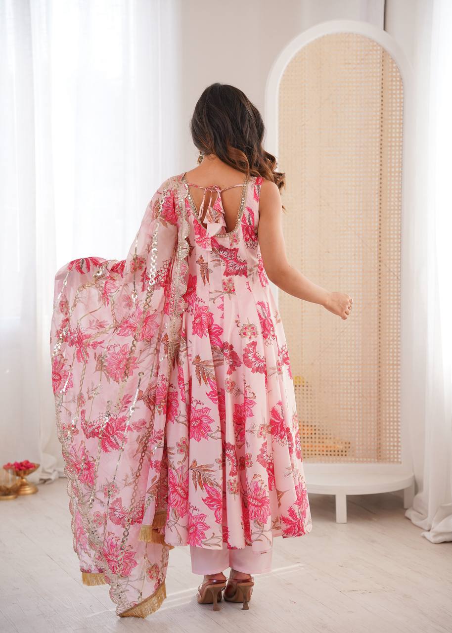 Pink Muslin Floral Print Kurta Set