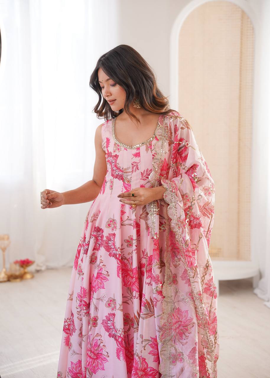 Pink Muslin Floral Print Kurta Set