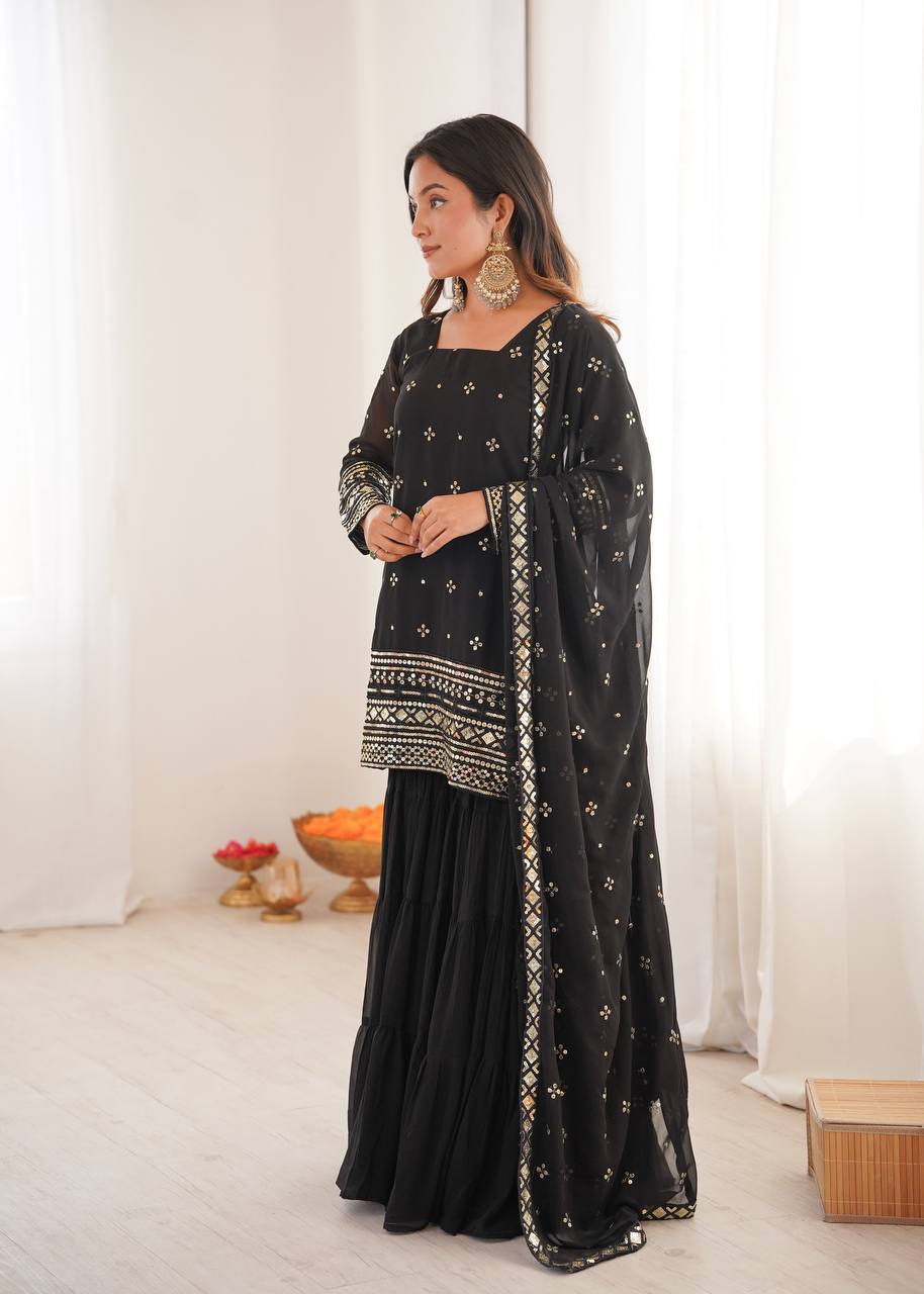 Black Georgette With Embroidery Sequence Sharara Set