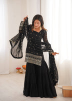 Black Georgette With Embroidery Sequence Sharara Set
