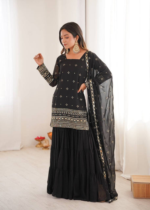 Black Georgette With Embroidery Sequence Sharara Set