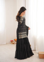 Black Georgette With Embroidery Sequence Sharara Set