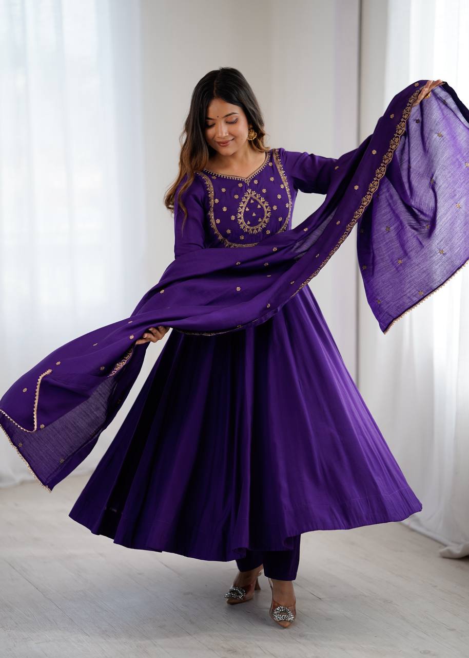 Purple Chanderi Silk Kurta Set
