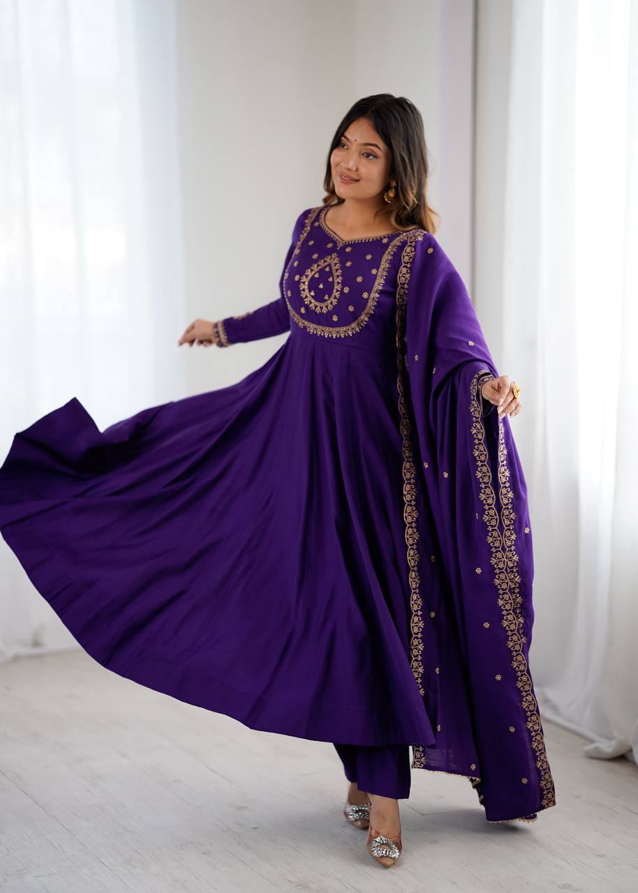 Purple Chanderi Silk Kurta Set