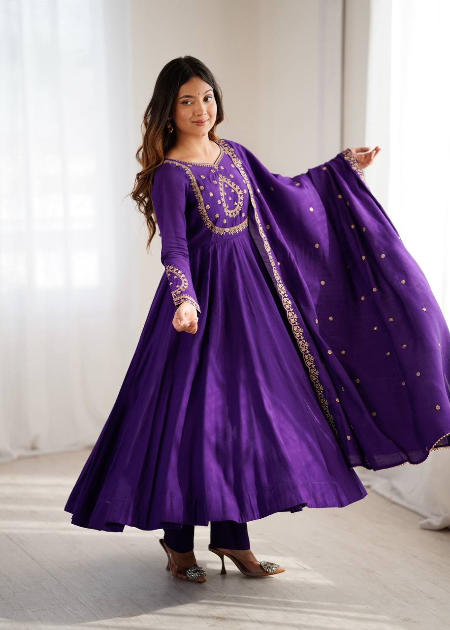 Purple Chanderi Silk Kurta Set