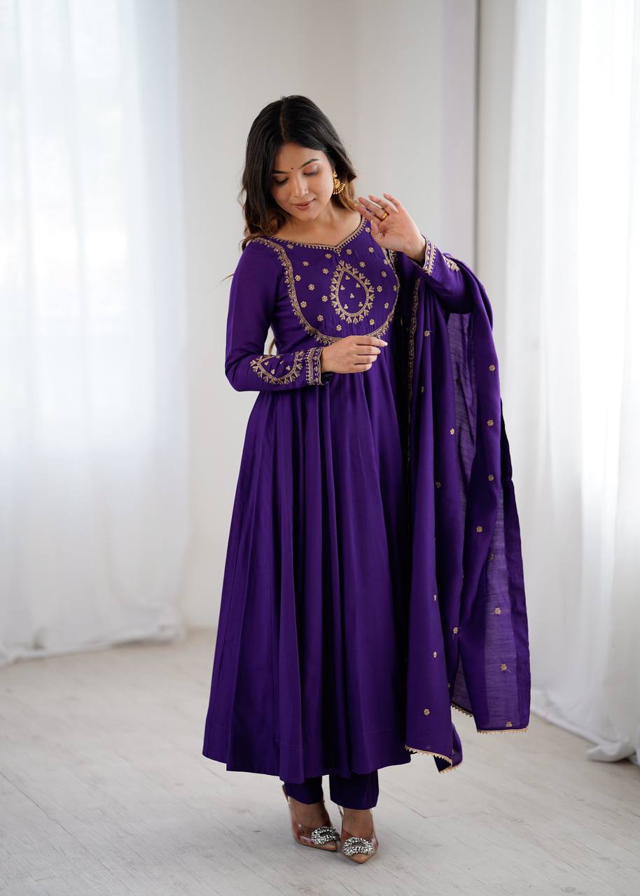 Purple Chanderi Silk Kurta Set