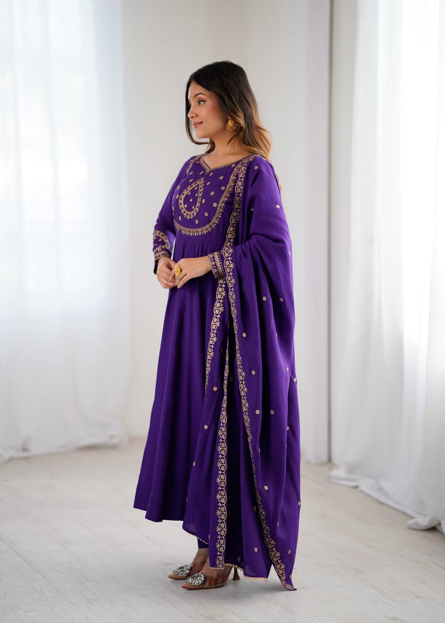 Purple Chanderi Silk Kurta Set