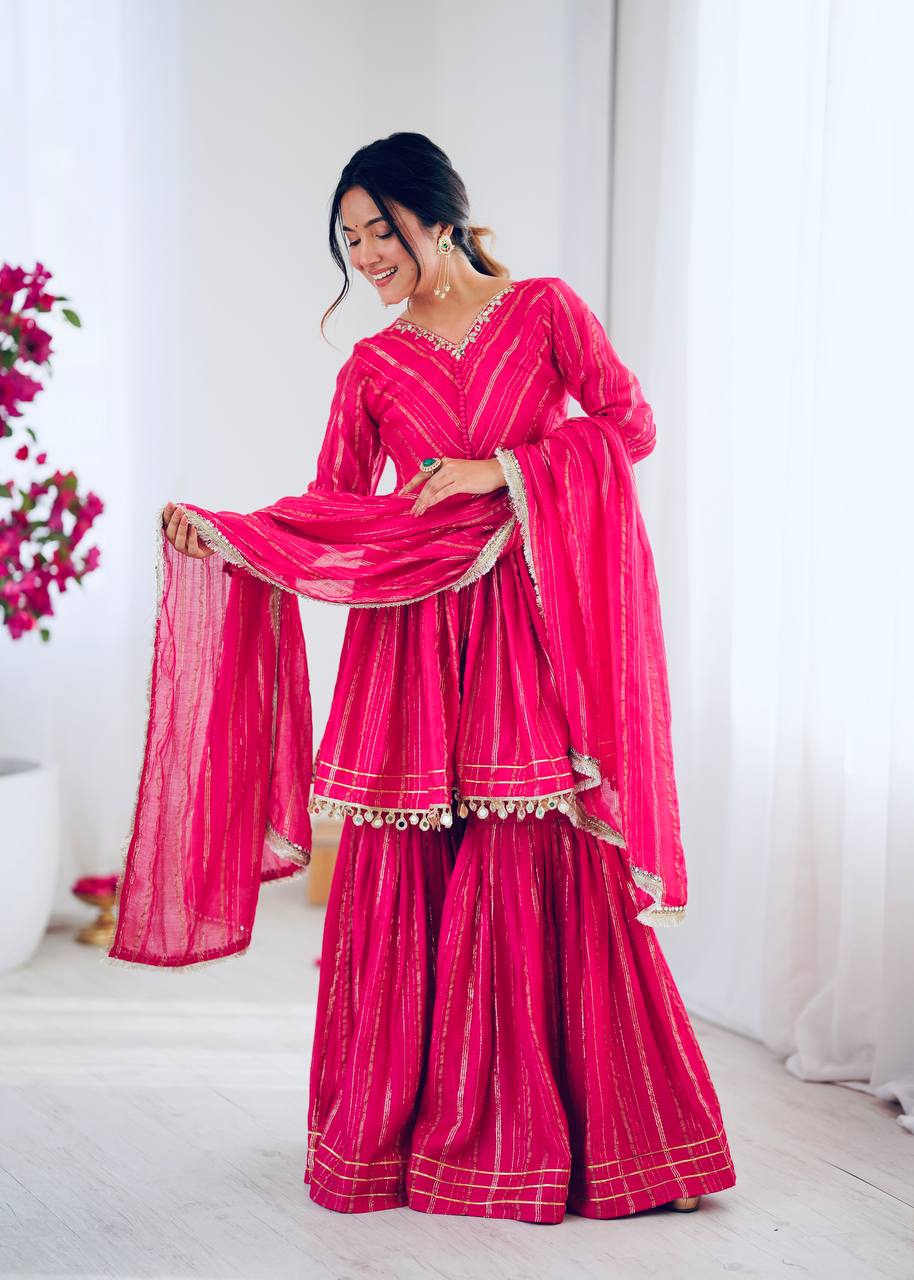 Pink Mal Chanderi Sharara Set