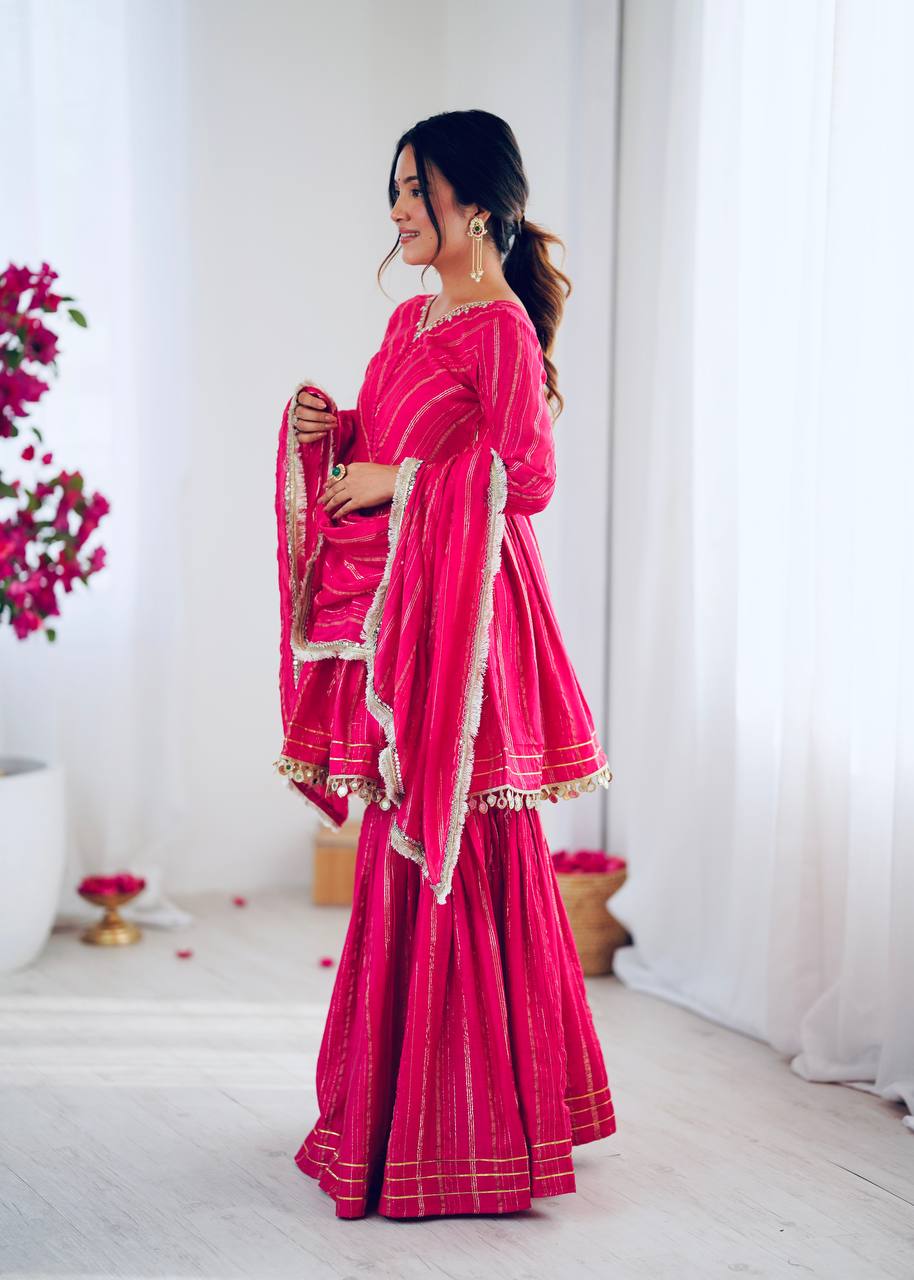 Pink Mal Chanderi Sharara Set