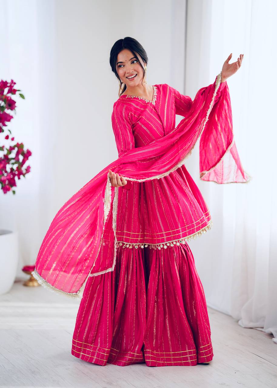 Pink Mal Chanderi Sharara Set
