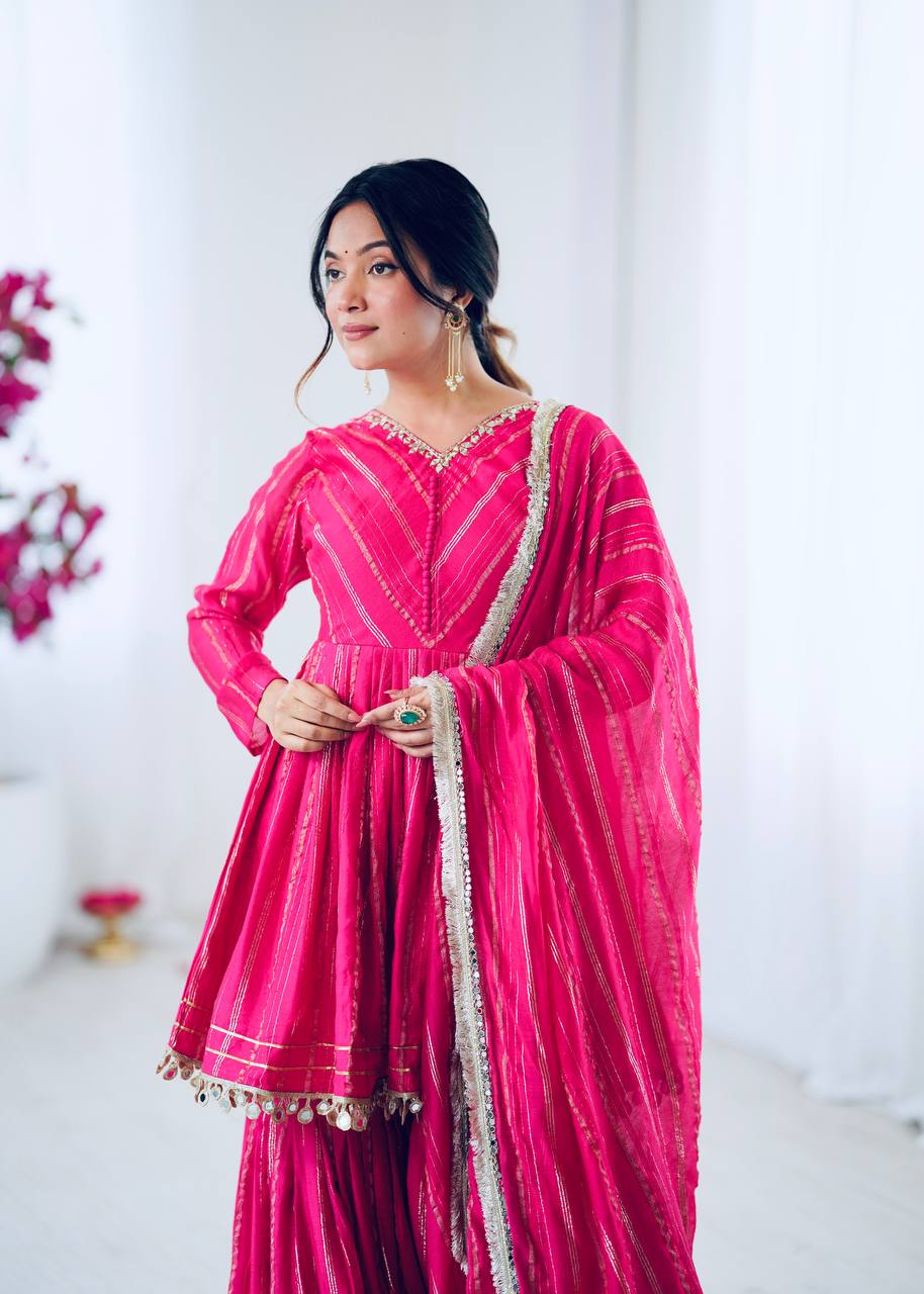 Pink Mal Chanderi Sharara Set