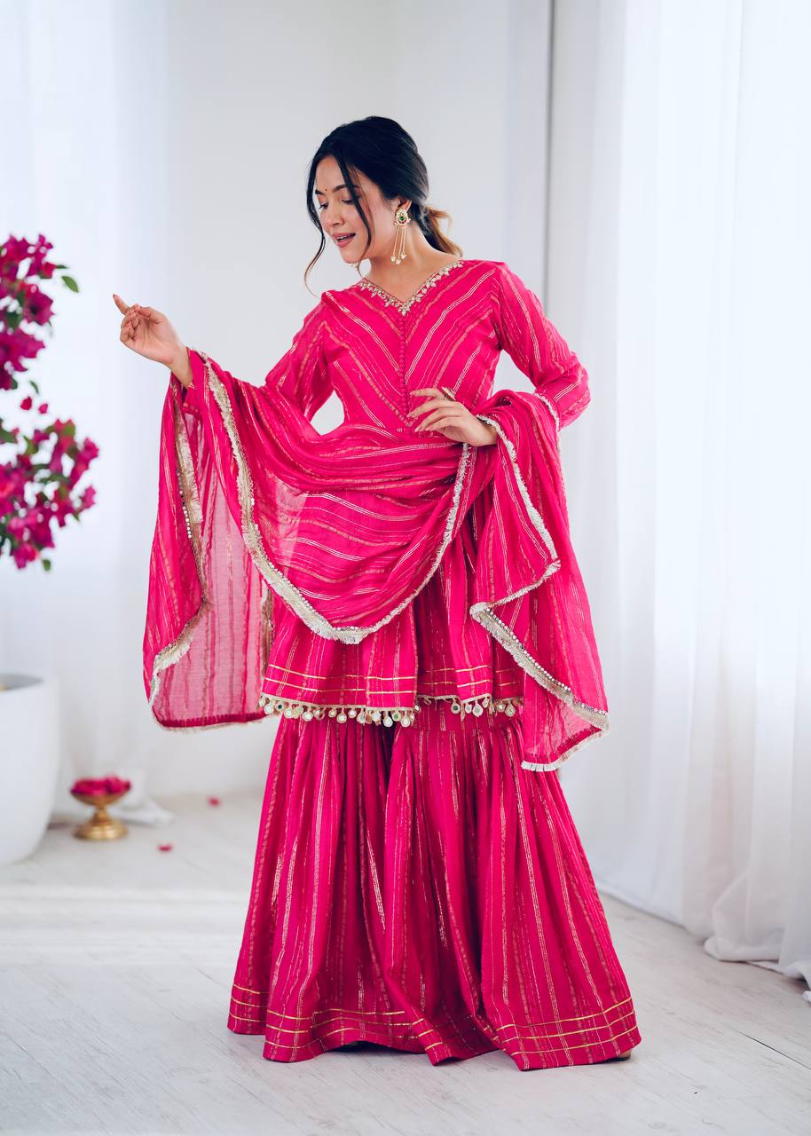 Pink Mal Chanderi Sharara Set