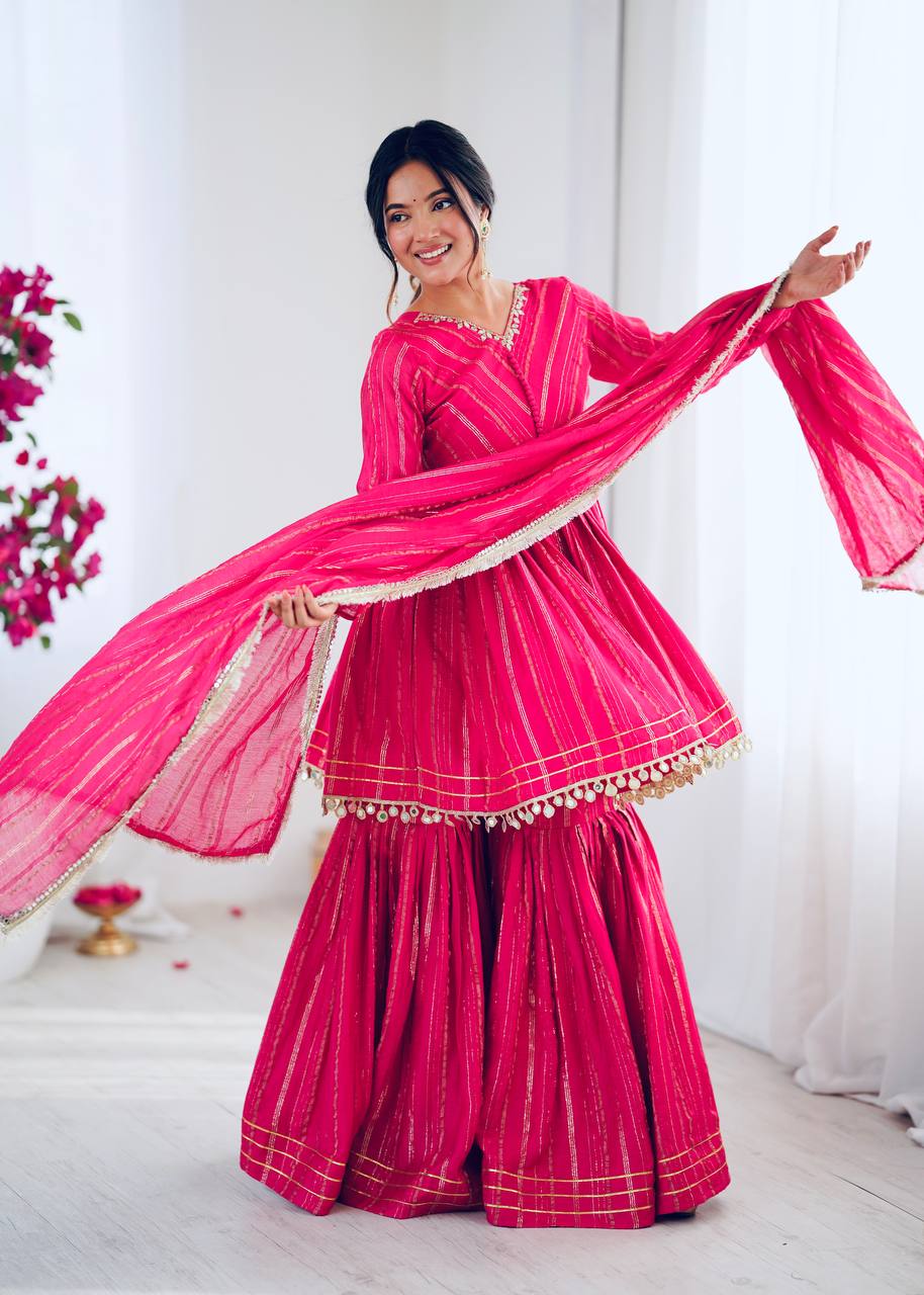 Pink Mal Chanderi Sharara Set