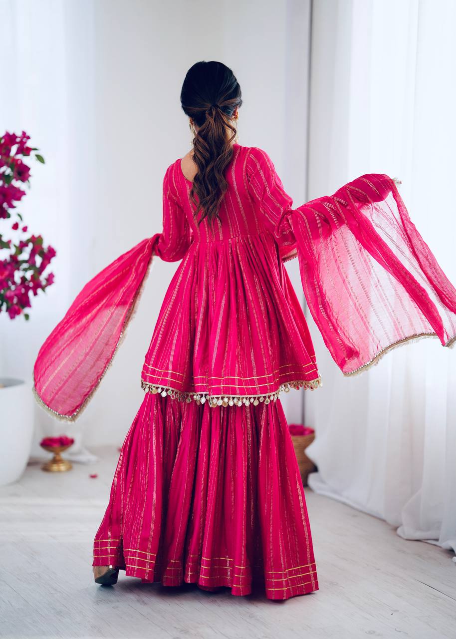 Pink Mal Chanderi Sharara Set