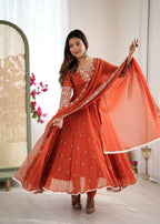 Orange Heavy Embroidery Rainbow Sequence with Moti Work Suit Set
