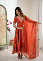 Orange Heavy Embroidery Rainbow Sequence with Moti Work Suit Set