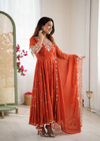 Orange Heavy Embroidery Rainbow Sequence with Moti Work Suit Set