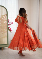 Orange Heavy Embroidery Rainbow Sequence with Moti Work Suit Set