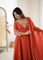 Orange Heavy Embroidery Rainbow Sequence with Moti Work Suit Set