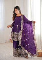 Chandra Fendy Satin Silk Embroidery Sharara Suit (Purple)