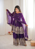 Chandra Fendy Satin Silk Embroidery Sharara Suit (Purple)