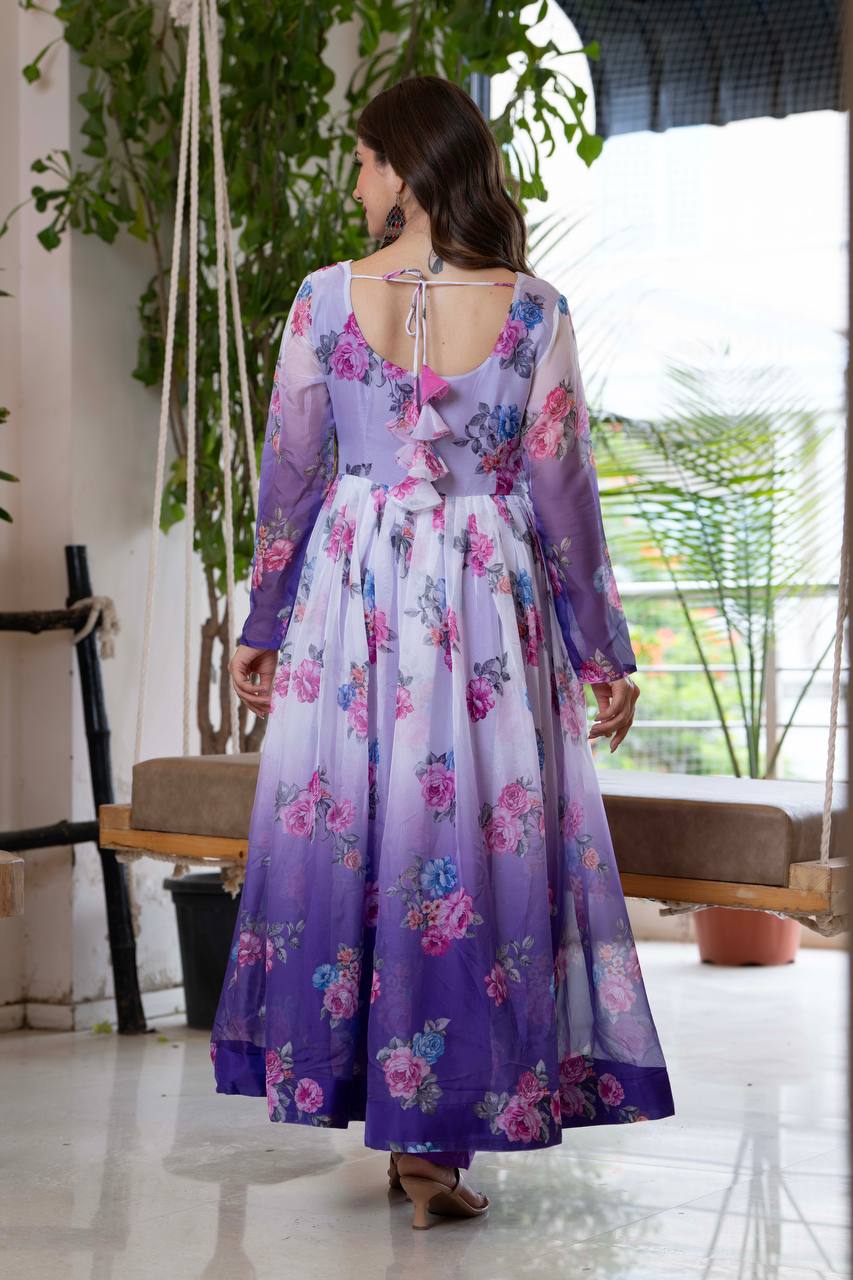 Purple Organza Flower Kurta Set