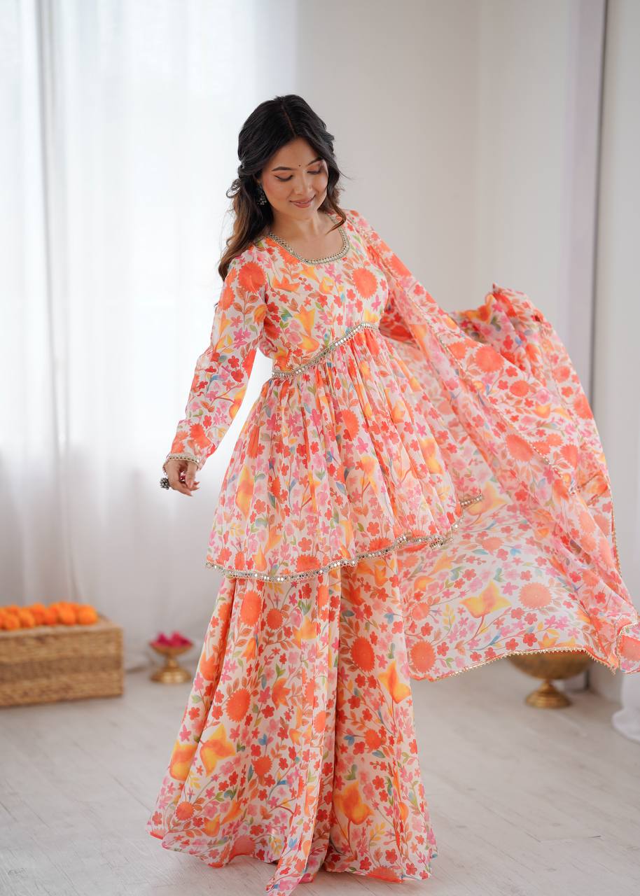 Kediya Style Organza sharara suit