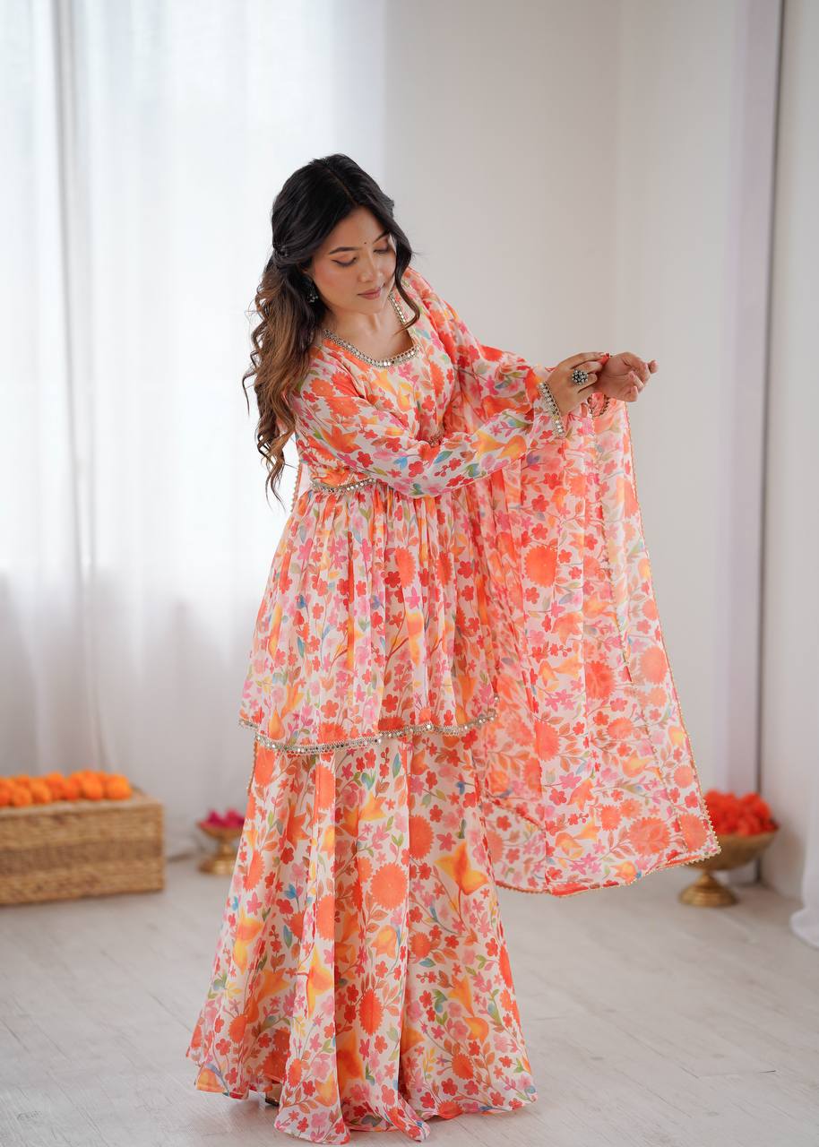 Kediya Style Organza sharara suit