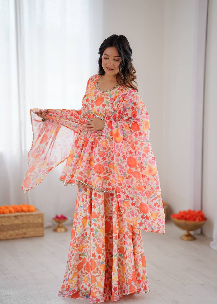 Kediya Style Organza sharara suit