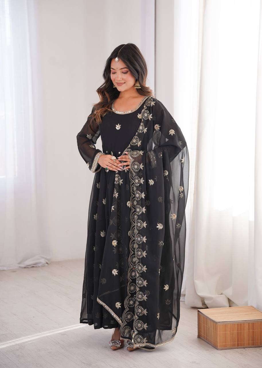 Black Sequence Embroidered Work Kurta Set