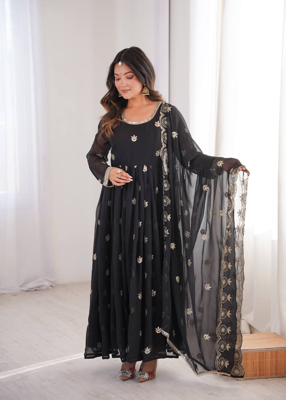 Black Sequence Embroidered Work Kurta Set