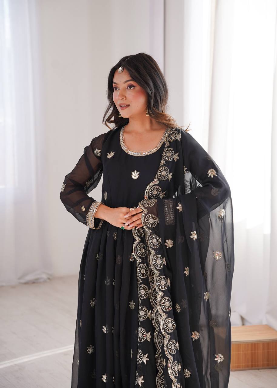 Black Sequence Embroidered Work Kurta Set