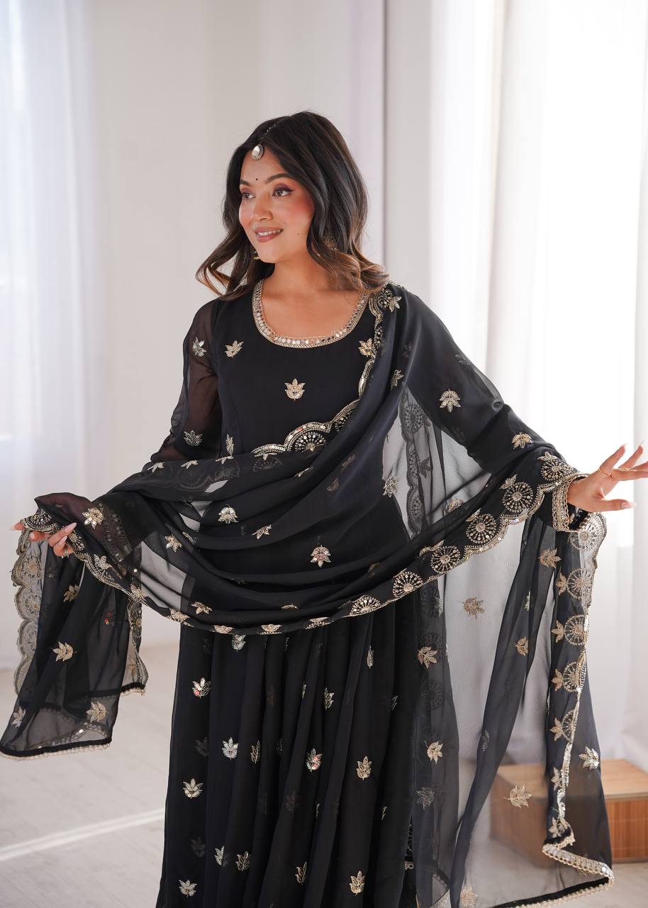 Black Sequence Embroidered Work Kurta Set