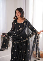 Black Sequence Embroidered Work Kurta Set