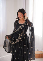 Black Sequence Embroidered Work Kurta Set