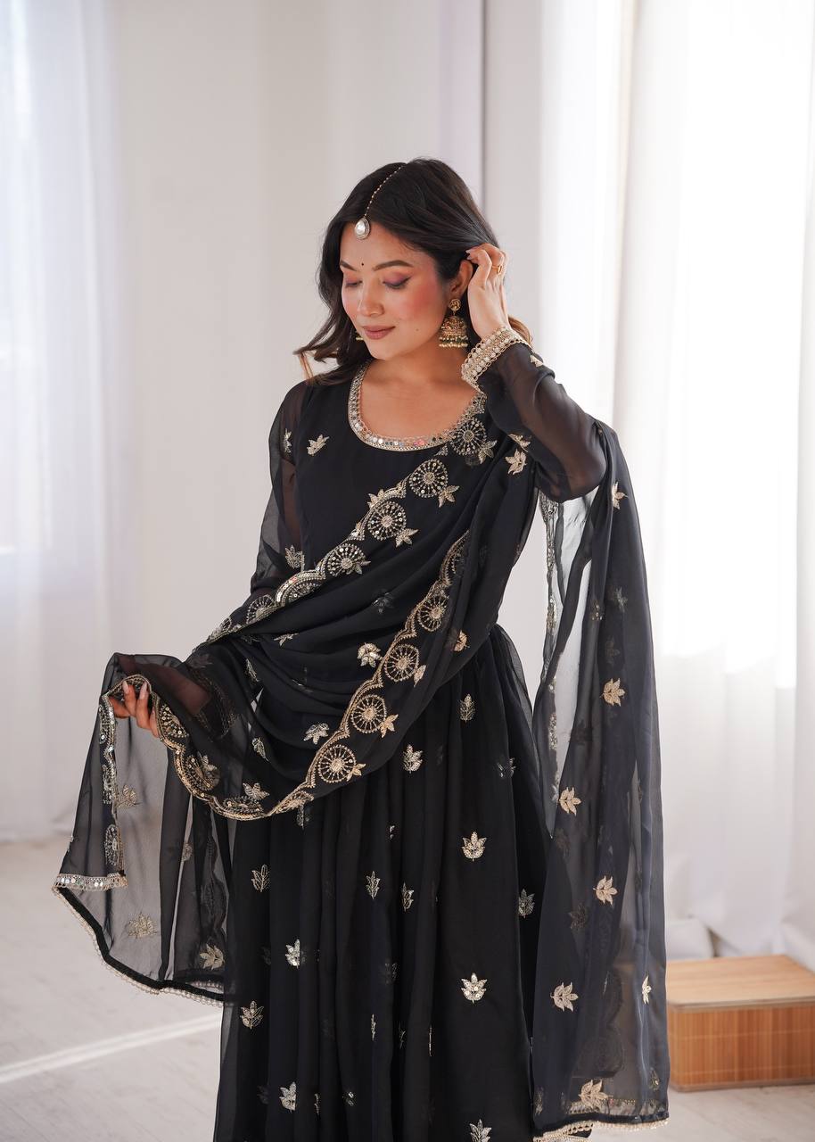 Black Sequence Embroidered Work Kurta Set