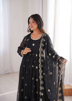 Black Sequence Embroidered Work Kurta Set