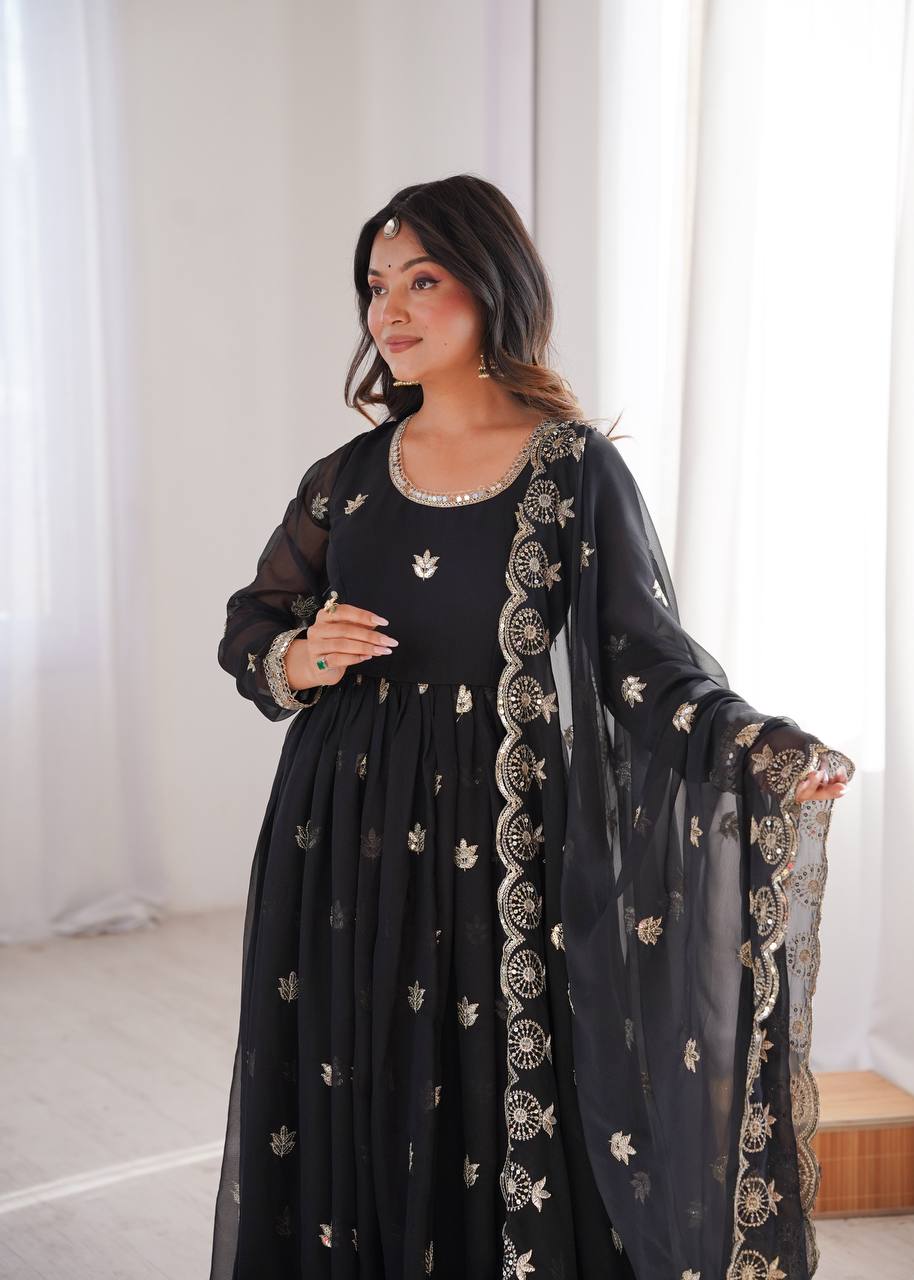 Black Sequence Embroidered Work Kurta Set